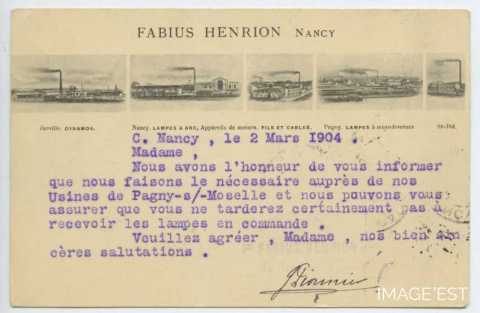 Carte postale de l'usine Fabius Henrion (Nancy)